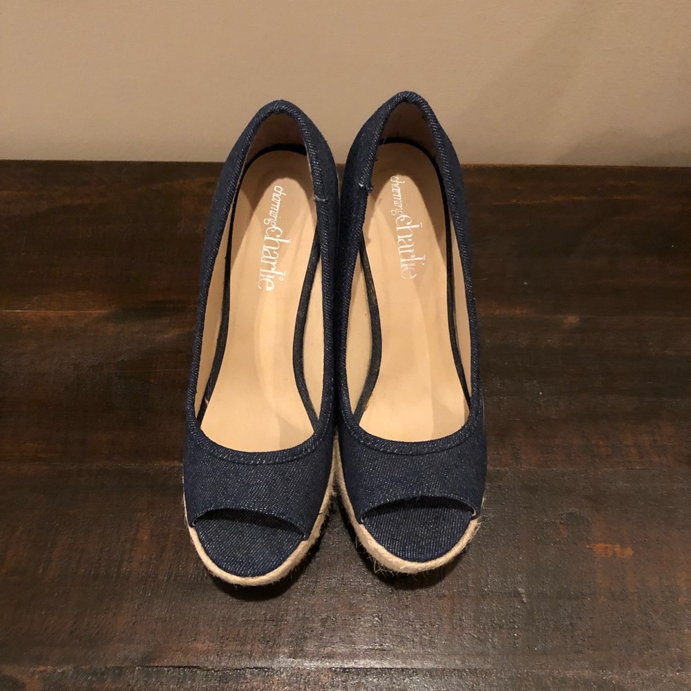 Charming Charlie espadrilles.  Jean material.
